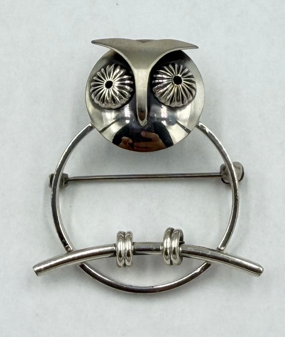 1960's Handmade Beau Sterling Silver Modernist OWL Perch Brooch Russo Saccoccio